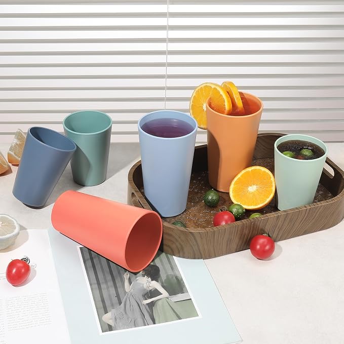 HEYCOME Set of 12 Wheat Straw Cups, Reusable Plastic Cups Sets - Image 7
