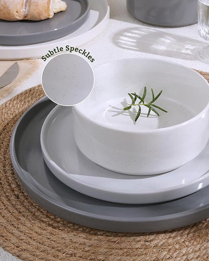 Famiware Nebula Dinnerware Set with Pasta Bowls, Service for 4 (16pcs), Fine Stoneware Plates and Bowls Sets, Microwave and Dishwasher Safe Dishes Set, Multi-color