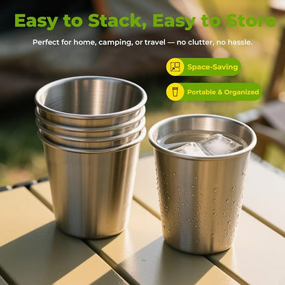 8oz Stainless Steel Pint Cups, Stackable Metal Drinking Glasses | Stainless - Image 3