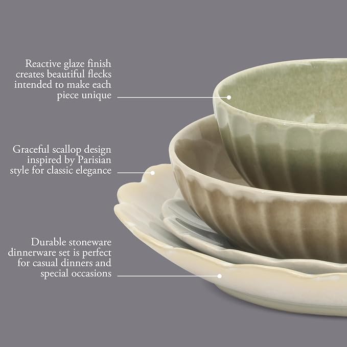 Gibson Elite Malibu Shore 16 Piece Scallop Stoneware Reactive Glaze Ceramic - Image 3