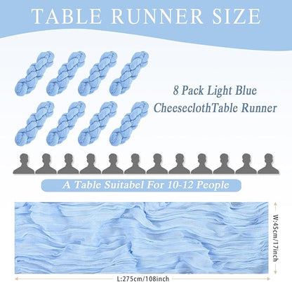 8 Pack LightBlue Cheesecloth Table Runner 17x108 inch Boho Gauze Cheese Cloth - Image 3