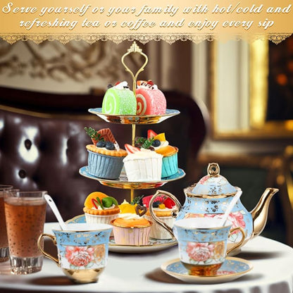 21 Pcs Porcelain Tea Set for Women Tea Party - Image 7