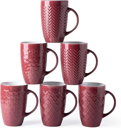 AmorArc 20 oz Large Coffee Mugs Set of 6, Embossed Ceramic Coffee Mugs by AmorArc