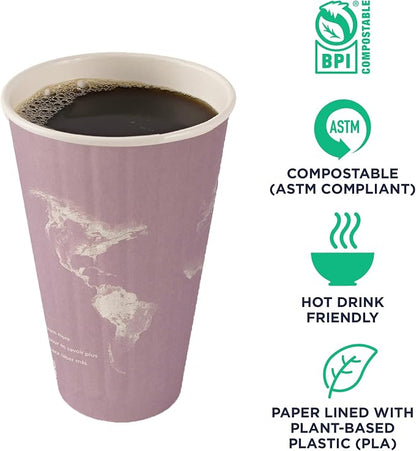 ECO PRODUCTS Compostable Disposable Insulated World Art 16oz Large Coffee Cups - Image 4