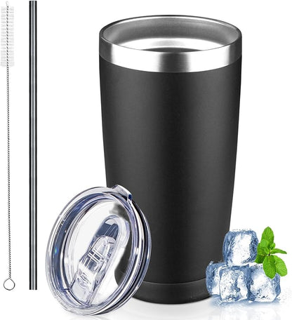 20 oz Tumbler with Lids and Straws, Stainless Steel Insulated Coffee Tumbler by GUDEMAO