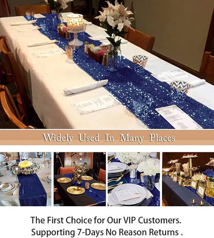 ShiDianYi 12''x72'' Navy Blue Sequin Table Runner - Image 5