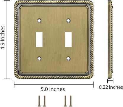 Henne Bery Rope Edge Decorative Wall Plate Switch Plate Outlet Cover (Double Toggle, Antique Brass)