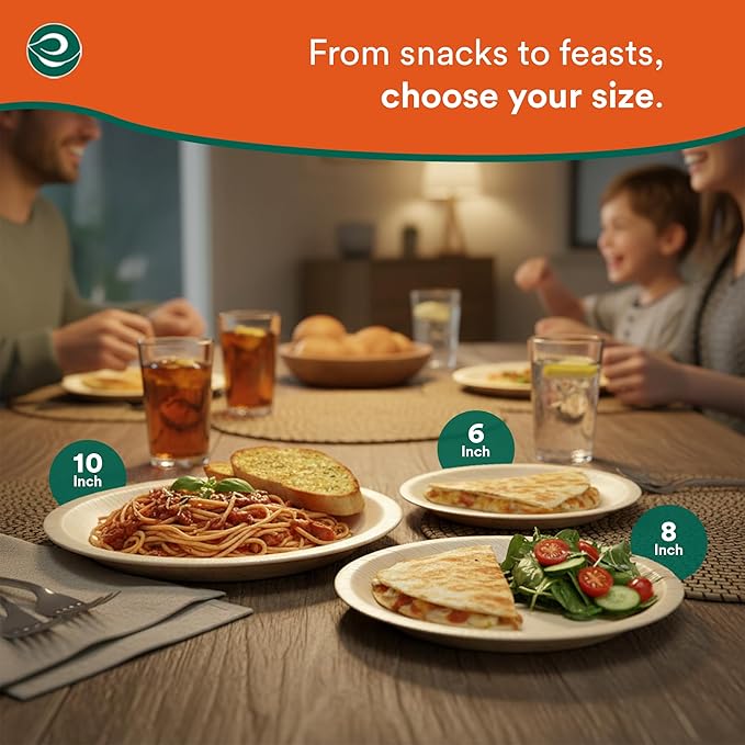 ECO SOUL Palm Leaf Plates 6" Round (200 Count) - Disposable, Eco-Friendly, Biodegradable Bamboo Appetizer Plates - Perfect Dinnerware for Parties, Weddings, Events & Holidays