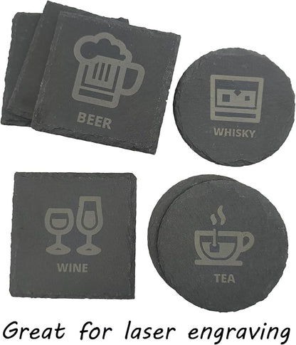 24 Pack 4 inch Round Slate Coasters,Handmade Natural Rough Edge,with Integral Anti-Skid pad,Laser Engraving Blanks,Stone Coasters