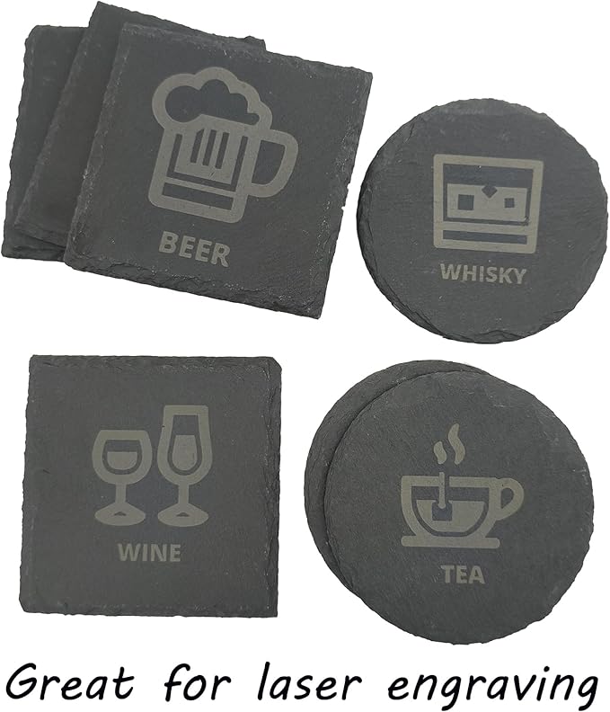 48 Pack 4 inch Round Slate Coasters,Handmade Natural Rough Edge,with Integral Anti-Skid pad,Laser Engraving Blanks,Stone Coasters