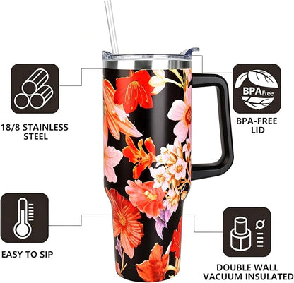 SYACOT 40 oz Tumbler with Handle and Straw Stainless Steel Insulated Tumbler - Image 2