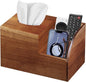 BIBELUN Square Tissue Box Cover,Multi-Functional Wood Tissue Box Holder with Storage Grid,Tissue and Remote Control Holder,Decorative Facial Tissue Cube Box Organizer for Desk,Nightstand,Bathroom