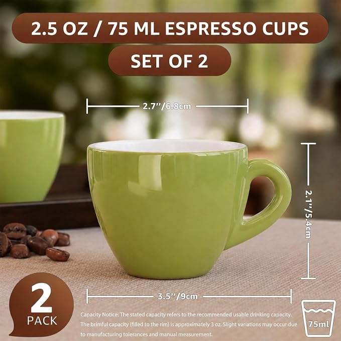 Pilnocok Ceramic Espresso Cups Set of 2, 2.5 oz Green Small Coffee Mugs | - Image 2