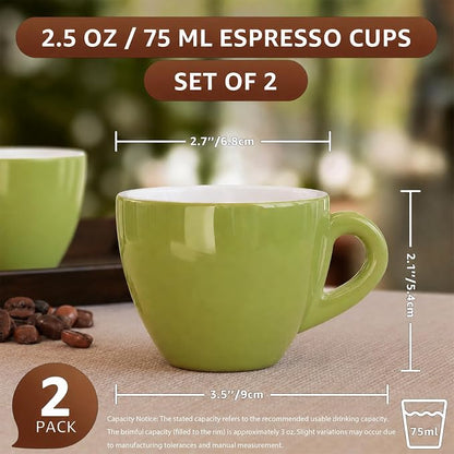 Pilnocok Ceramic Espresso Cups Set of 2, 2.5 oz Green Small Coffee Mugs | - Image 2