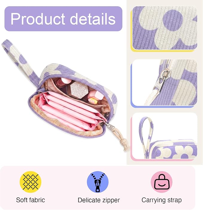 Corduroy Period Pouch for Women, Cute Sanitary Pad Pouch - Image 3