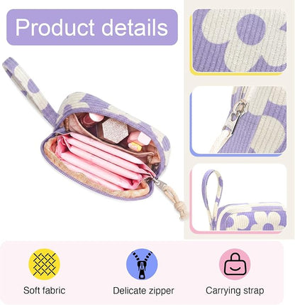 Corduroy Period Pouch for Women, Cute Sanitary Pad Pouch - Image 3