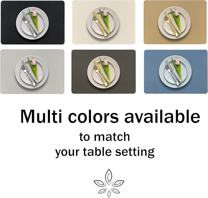 More Décor Faux Leather Placemats Set of 4 for Dining Table – Waterproof, Wipeable, Washable, Stain & Heat Resistant, Non-Slip Table Mats – 12 X 17 Inch, (Solid Silver 4)