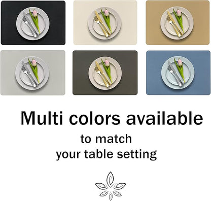 More Décor Faux Leather Placemats Set of 6 for Dining Table – Waterproof, Wipeable, Washable, Stain & Heat Resistant, Non-Slip Table Mats – 12 X 17 Inch, (Solid Silver 6)
