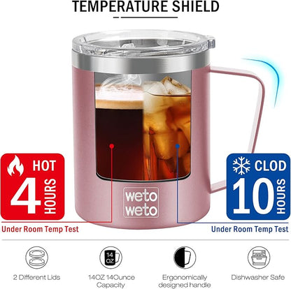 WETOWETO Coffee Mug with Handle, 14oz Insulated Stainless Steel Coffee Travel - Image 3