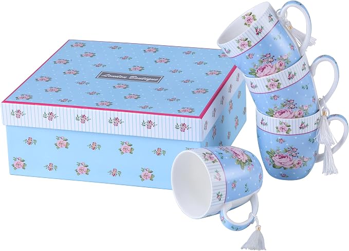 London Boutique Cups Mugs Set 4 Fine China Shabby Chic Vintage Retro Design in - Image 4