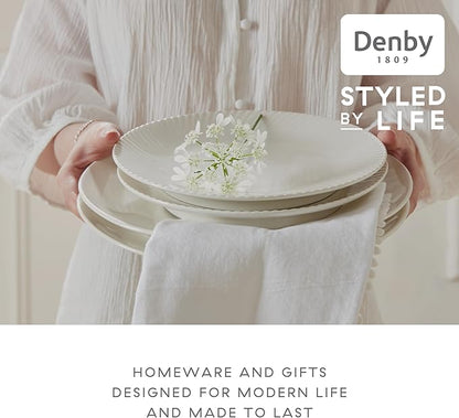 Denby - Arc White Porcelain Dinner Plates Set of 6 - Dishwasher Microwave Safe, 10.8" Large White Plates With Curve Design - Scratch Chip Resistant Tableware