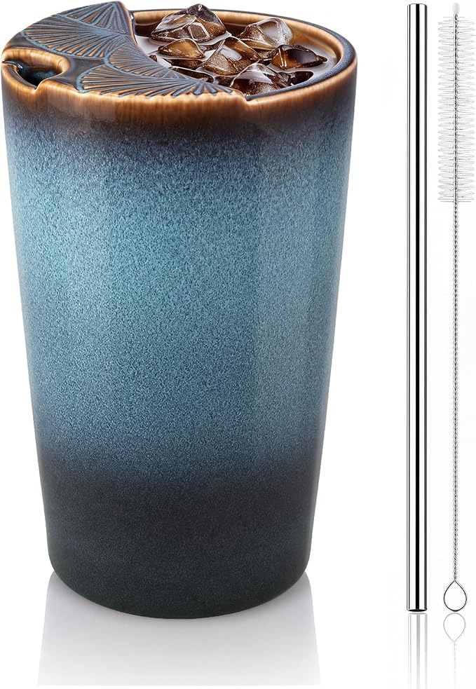 1 Pack Ceramic Coffee Mug with Sip Hole, 14.5 oz Handleless Tumbler Cup with 1 by Ferrochef