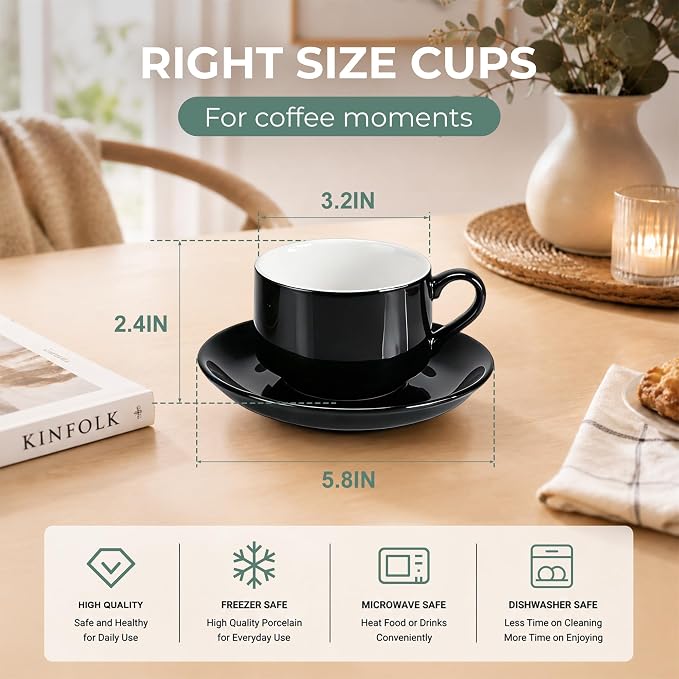 8 Ounce Cappuccino Cups Set of 4, Includes Display Stand, Cups Saucers - Image 2
