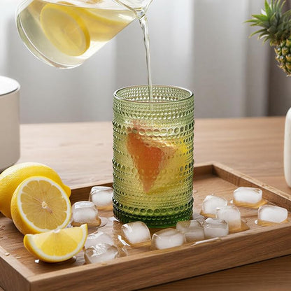 Moretoes 12 Oz Green Hobnail Drinking Glasses Set of 6, o Water Glass Cups | 12 - Image 4