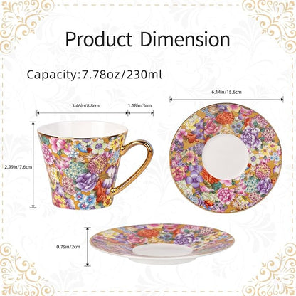 KAMMAK Tea Cup and Saucer, Ceramic Coffee Cups, 7.5 oz, Afternoon Tea and - Image 2