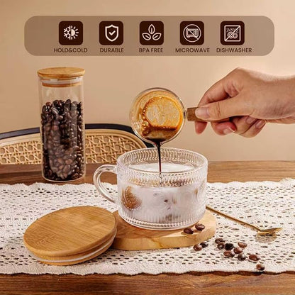 6 PACK Vintage Glass Coffee Mugs 14oz Clear Embossed Tea Cup Set - Image 3