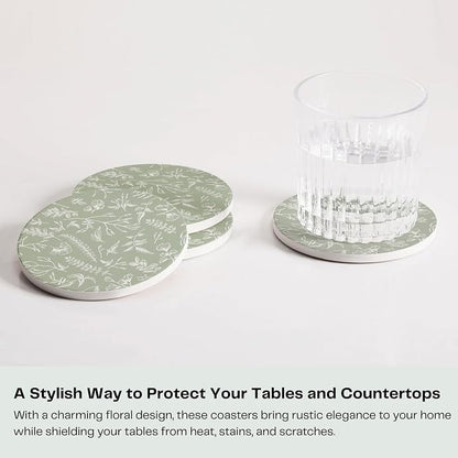 Set of 6 Floral Sage Green Coasters - Image 2
