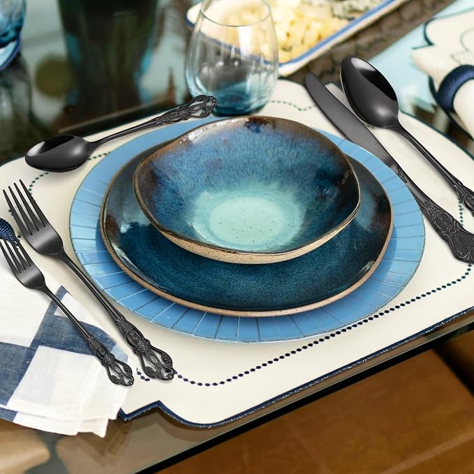 20 Pieces Black Gorgeous Retro Royal Silverware Set - Image 6