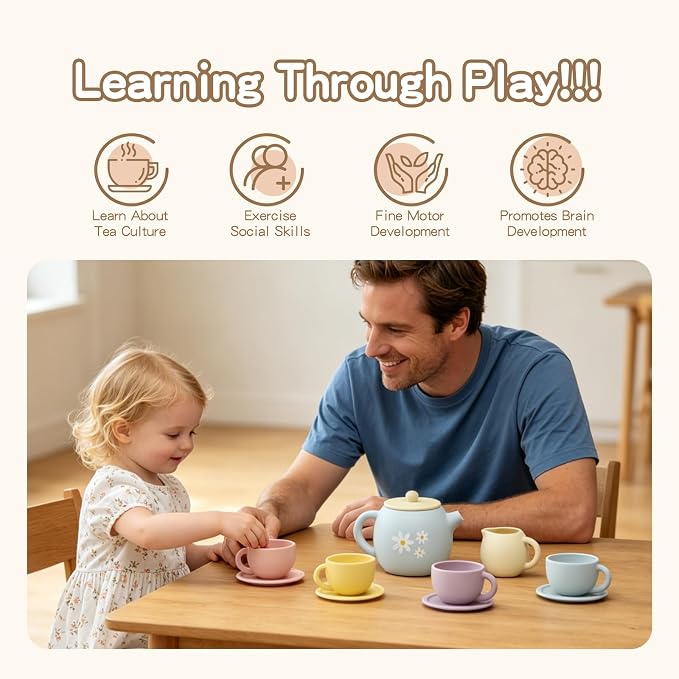 Silicone Tea Set for Toddlers 1-3, Pretend Play Tea Party Set Toys | Pretend - Image 3
