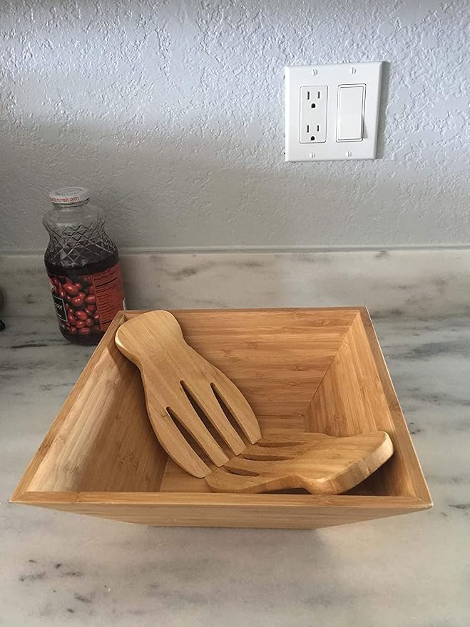 JB Home Collection 4564, Natural Bamboo Salad Hands – Set of 2 Wooden Salad - Image 3