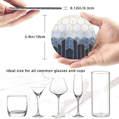 6 Pcs Blue Gold Marble Geometric Hexagons Leather Coasters - Image 8