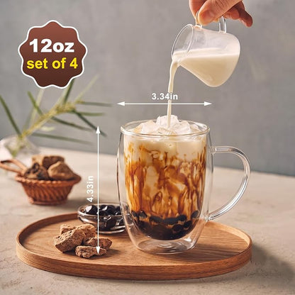 FrutPunch Double Walled Glass Coffee Mugs Set of 4, 12 oz Glass Coffee Cups | - Image 2