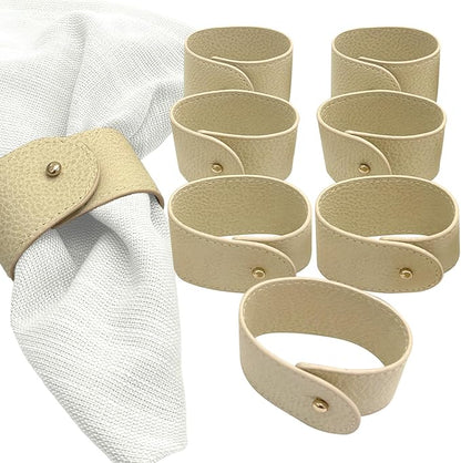Luxury Leather Napkin Rings Set of 8, Beige, Morgan Faux Style, Modern Cuff Design for Wedding Party Decorations, Kitchen, Holiday Table,Rust Proof,Hotel, Home, Table Accessories, Dining