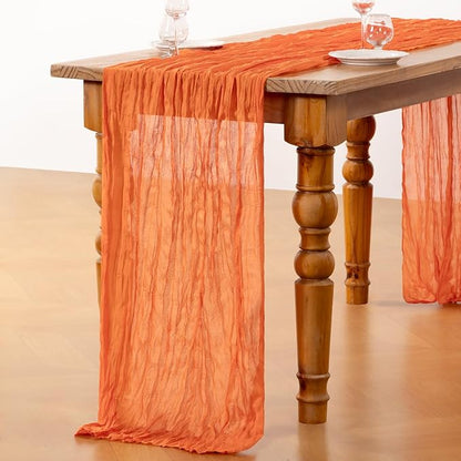 DeZerlor Orange Cheesecloth Table Runner 1 Pack Summer Boho Runner | 120Inches - Image 5
