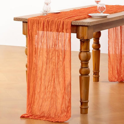 DeZerlor Orange Cheesecloth Table Runners 4 Pack Summer Boho Runners | - Image 5