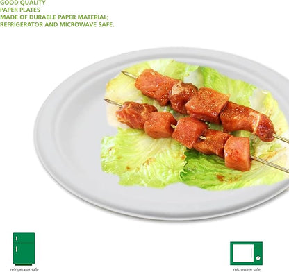 9-Inch Compostable Paper Plates – Heavy-Duty Disposable Bagasse (Sugarcane Fiber) Plates, Eco-Friendly Biodegradable Dinnerware, Microwave-Safe & Leak-Proof (150-Pack)