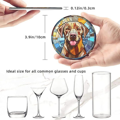 Drink Coaster Set of 6, Labrador Retriever Dog Mom Lover Gift,Leather Drink Coasters with Holder,6 Pack Cup/Bar/Drink Coasters for Table/Drinks/Coffee Protection Housewarming Gift