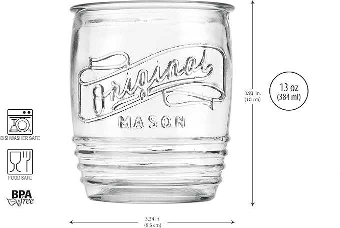 Glaver's Drinking Glasses Set of 4 Original Mason Whiskey 13 Oz Genuine - Image 3