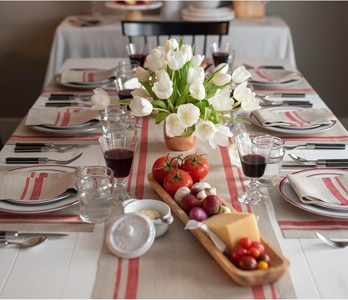 Solino Home 100% Pure Linen Table Runner, 14 x 72 in, French Stripe | Table - Image 9