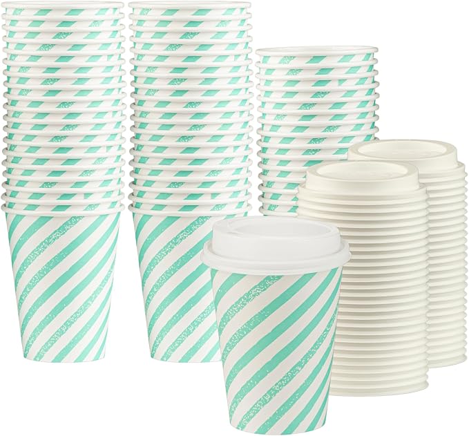 Disposable Coffee Cups with Lids, To Go Paper Hot Cups, Water Blue by SMYGOODS