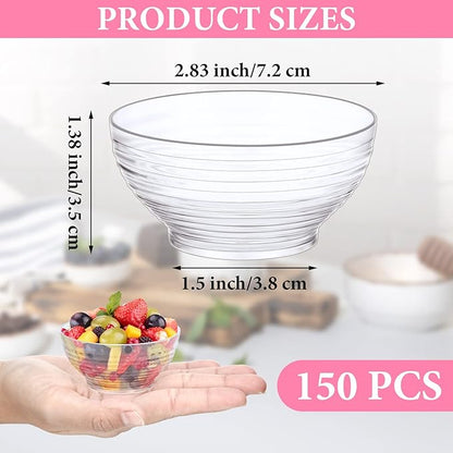 150 Pcs 3 oz Mini Dessert Bowls Small Appetizer Dessert Cups Reusable Mini Clear Plastic Bowls Small Party Serving Cups for Mousse, Puddings, Appetizers, Condiments, Snacks,ketchup, Soy, BBQ, Party