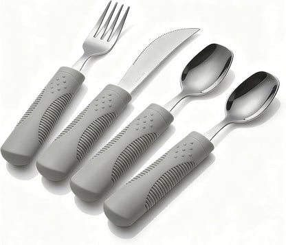 5 oz Weighted Adaptive Utensils Set with Rocker Knife - Balanced Weighted Silverware for Parkinson's Disease, Moderate Hand Tremors & Essential Tremor, Ergonomic Grip Handles (Grey)