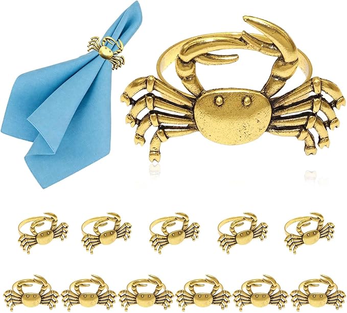 Crab Napkin Rings Set of 12 Vintage Gold Coastal Napkin Holder by DavifinaNapkinRings
