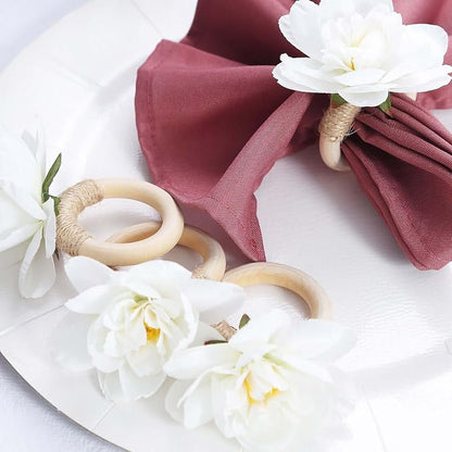 Efavormart 4 Pack White Artificial Flower Napkin Rings - Image 4