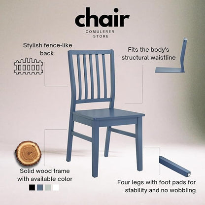 Blue Wooden Dining Chairs Set of 8, Farmhouse Dining Room & Kitchen Chair with High Back, Spindle Windsor Armless Side Chair for Living Room Dining Room Kitchen Restaurant Balcony