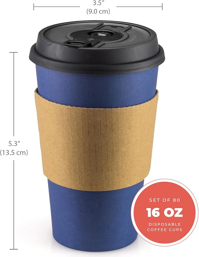 Disposable Coffee Cups With Lids - 16 oz To Go Coffee Cups With Sleeves and - Image 3